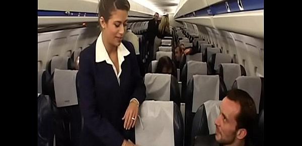  Charming brunette air-hostess Alyson Ray proposed passenger to poke her juicy ass after  scheduled flight